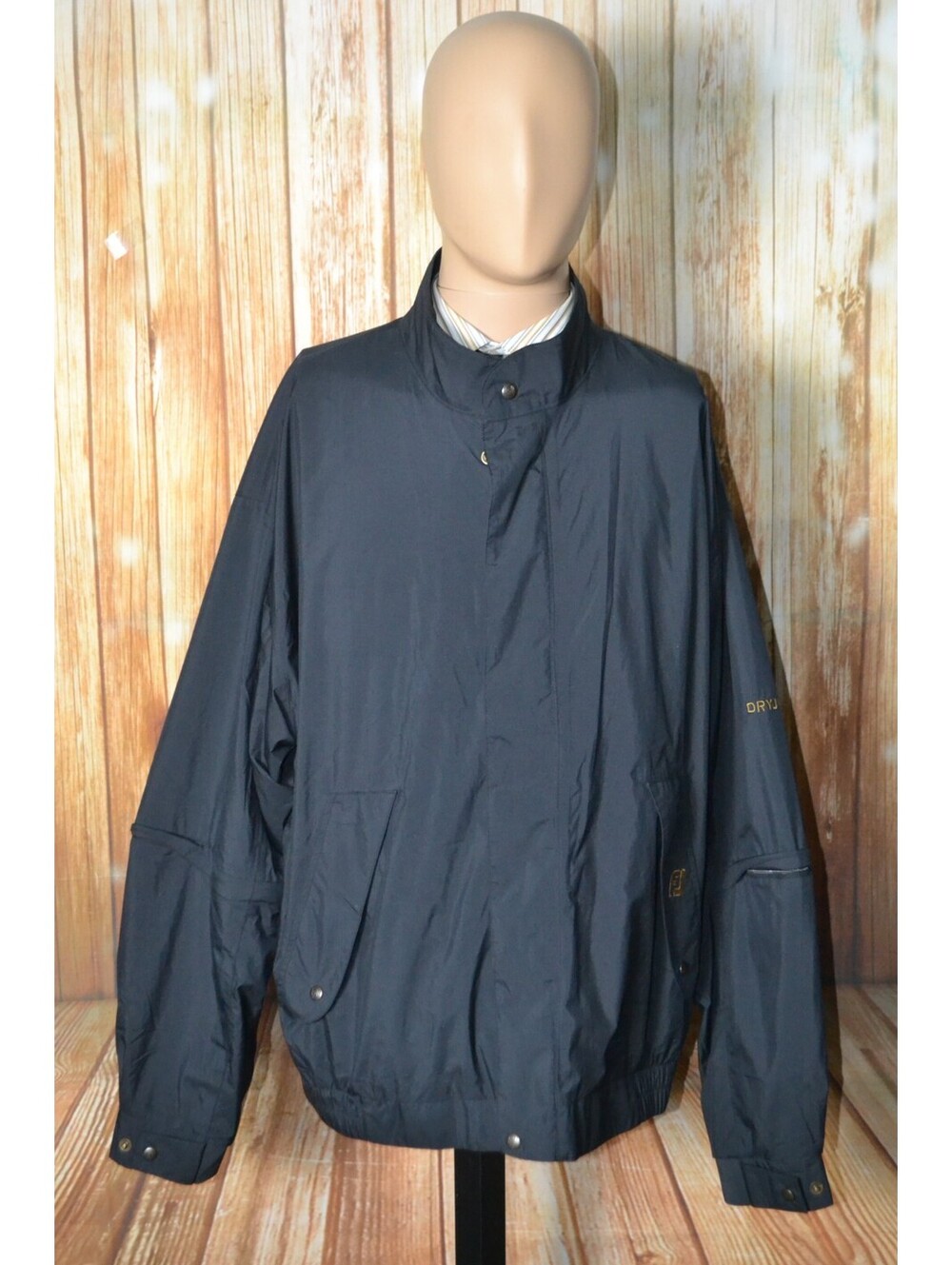 FootJoy Men DryJoys Golf Black Zip-up Windbreaker Fleece Jacket Sz XL